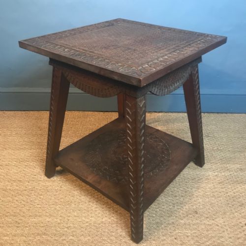 An Anglo Indian Teak Table Chip Carved in Arts and Crafts Style Circa 1900