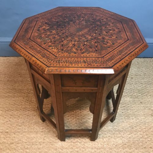 A Hoshiapur Brass and Ebony Inlaid Shisham Wood Table . Northern India Circa 1890
