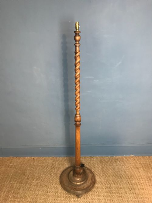 A 1920s Oak Barley Twist Standard Lamp in the Style of Heals