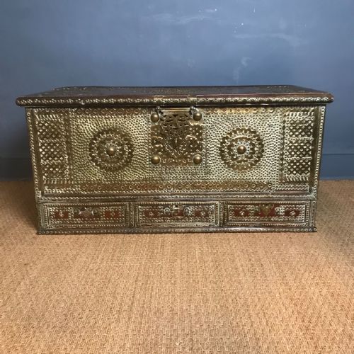 A Zanzibar Shisham Wood and Brass Studded Coffer C 1880