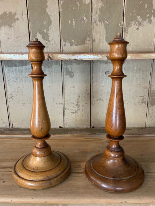 A Matched Pair of Edwardian Walnut Table Lamps Circa 1910.