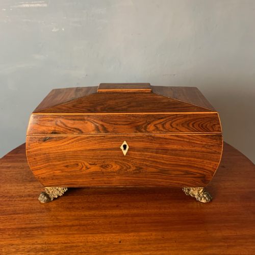 A George IV Rosewood Tea Caddy Circa 1825 of Sarcophagus Shape