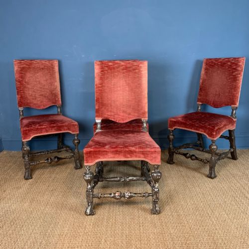 A Set of 4 William and Mary Style Silvered Walnut Side Chairs Circa 1900 Attributed  to Lenygon and Co