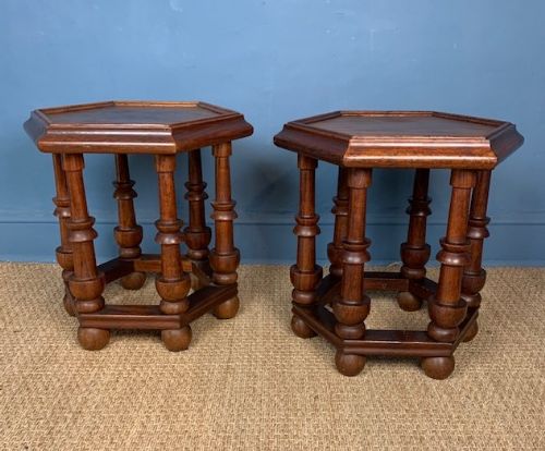 A Pair of Anglo Indian Teak Hexagonal Drinks Tables Circa 1910