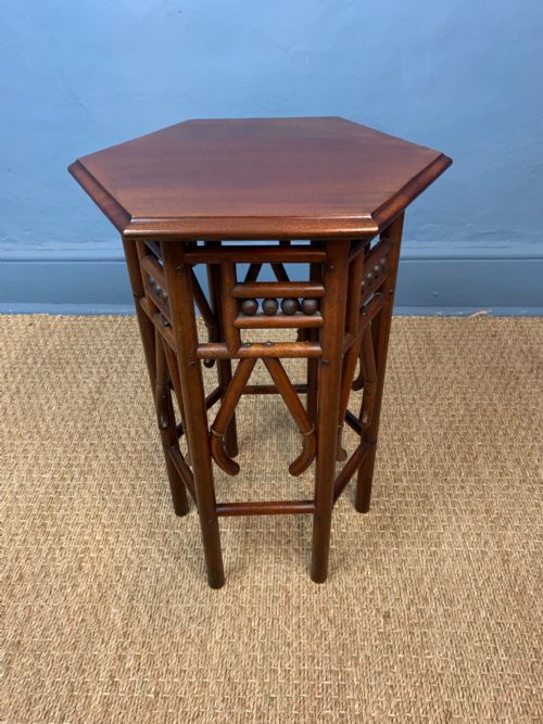 A Liberty Mahogany and Brass Banded Small Hexagonal Table C 1900