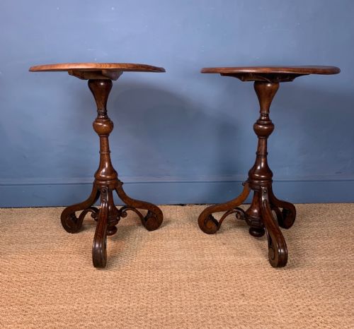 A Pair of Mid 19th C Oak and Elm Tripod Tables Circa 1840 in the Style of Anthony Salvin.