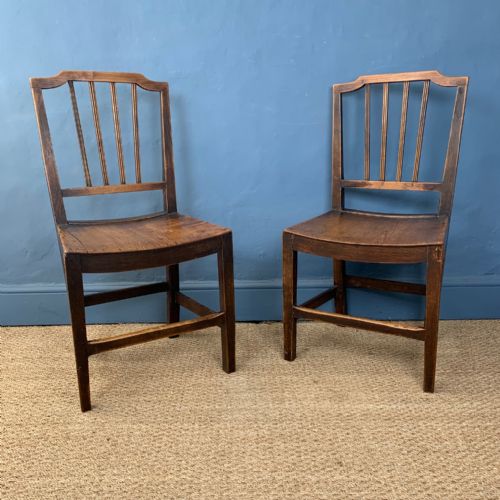 A Pair of Late Georgian Country Sheraton Stick Back Chairs Circa 1820