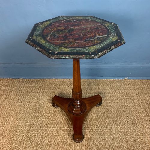 A George IV Mahogany Lamp Table Circa 1830 with Octagonal Painted Marble and Slate Top.