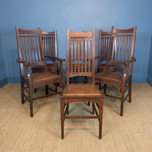 A Set of 6 Glasgow School Oak Chairs Circa 1905 Attributed to J S Henry