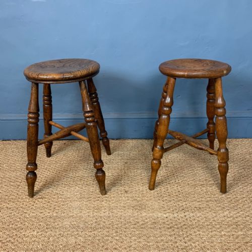 A Pair of Late 19th Century Elm Lincolnshire Stools