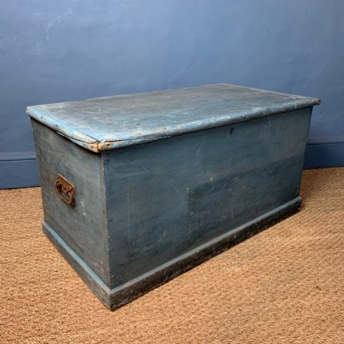 A Victorian Pine West Country Painted Box C 1880 in the Original Duck Egg Blue Paint.