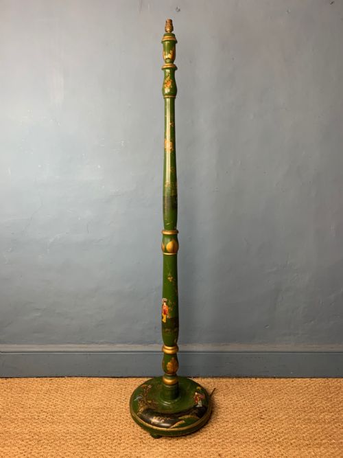 An Edwardian Green Lacquer Chinoiserie Standard Lamp Circa 1910