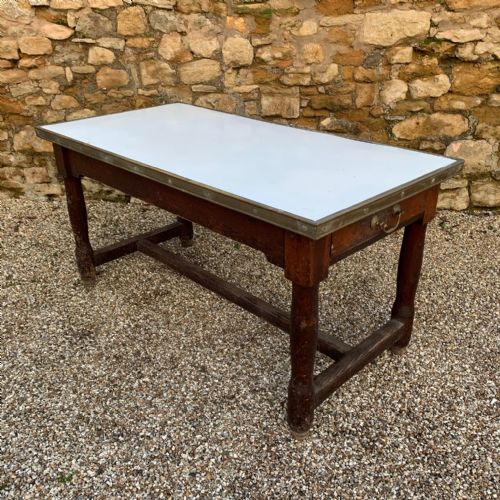 A West Country Pine Enamel and Brass Banded Dairy Table Circa 1900