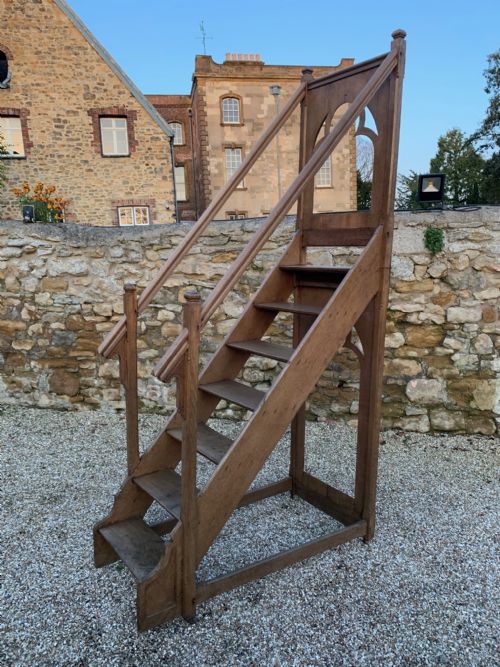 An Imposing Set of Gothic Oak Library Steps Circa 1850
