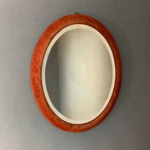 A Late Victorian Cerise Velvet Oval Mirror C 1890