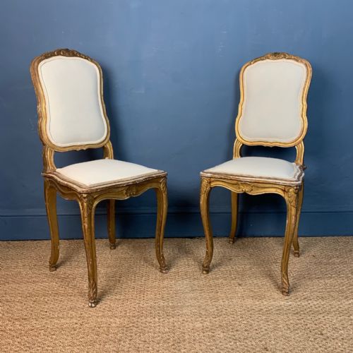 A Pair of Louis XVI Style Gilt Side Chairs Circa 1870