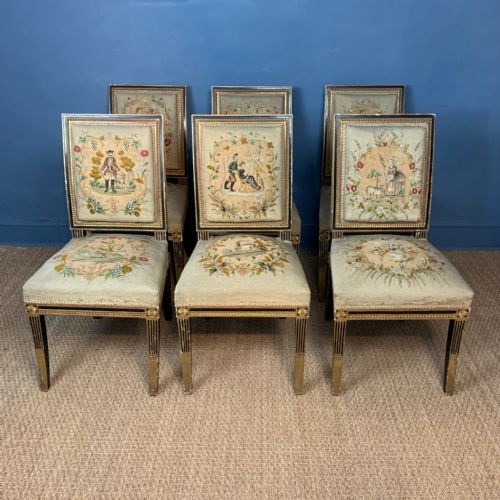 A Set of Six Louis Philippe Ebonised and Gilt Side Chairs Circa 1840