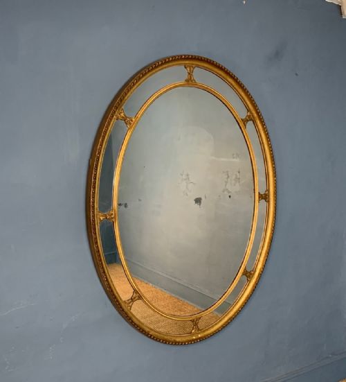 A Large Victorian Marginal Border Glass Oval Mirror Circa 1870