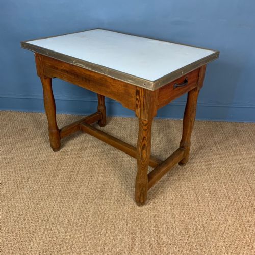 A West Country Pine Enamel and Brass Banded Dairy Table Circa 1910