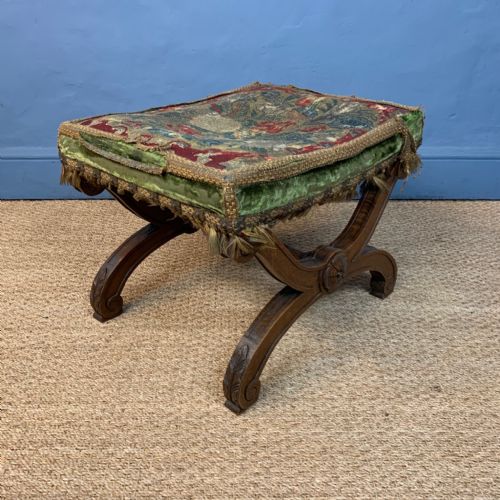 A Victorian Walnut X Frame Stool Circa 1870