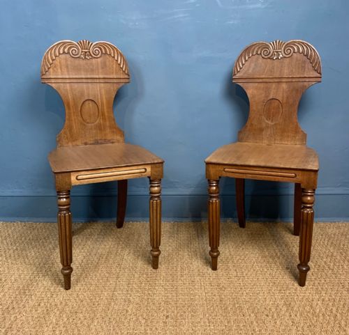 A Pair of George 1v Faded Mahogany Hall Chairs Circa 1825