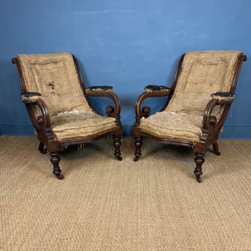 A Pair of Early Victorian Scroll Back Mahogany Library Chairs Circa 1850