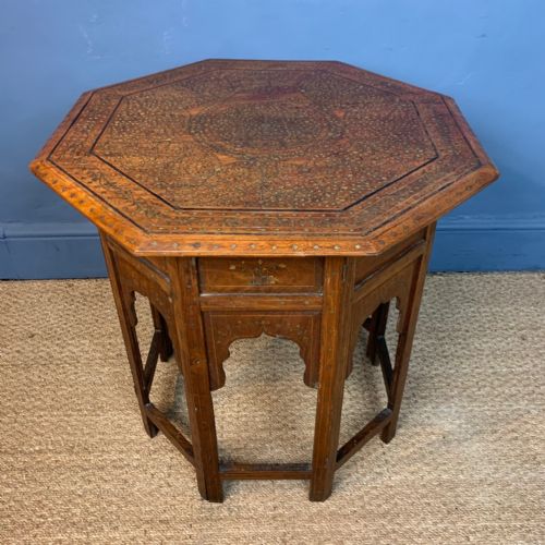 A Large Hoshiapur Octagonal Shisham Wood Brass and Ebony Inlaid Table Circa 1900 .