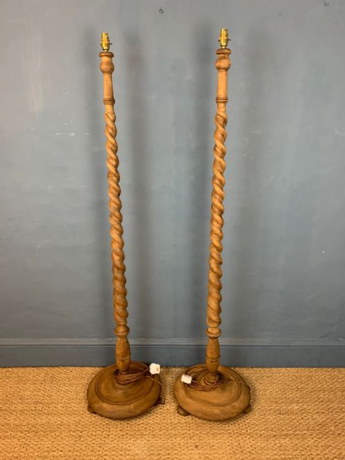 A Pair of Heals Style Oak Standard Lamps Circa 1920.
