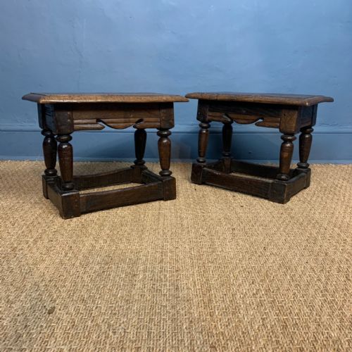 A Pair of 17th C Style Oak Joint Stools Circa 1890 .