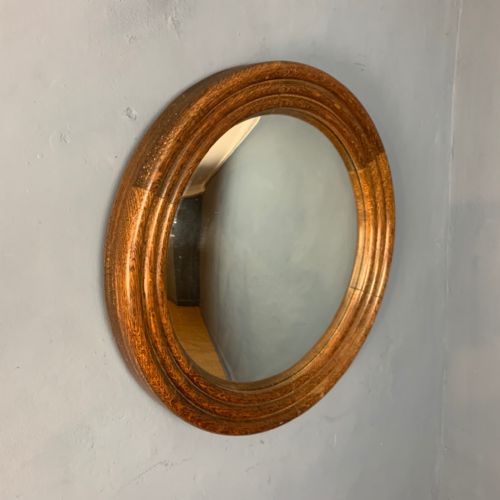 A Small Edwardian Oak Convex Mirror Circa 1910