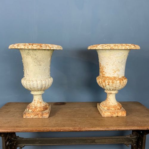 A Pair of Mid 19th Century Cast Iron Garden Urns