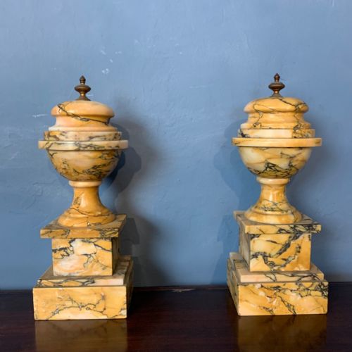 A Pair of French Sienna Marble Urns and Covers Circa 1870