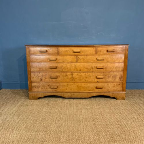 An English Birchwood Art Deco Long Chest of Drawers Circa 1930