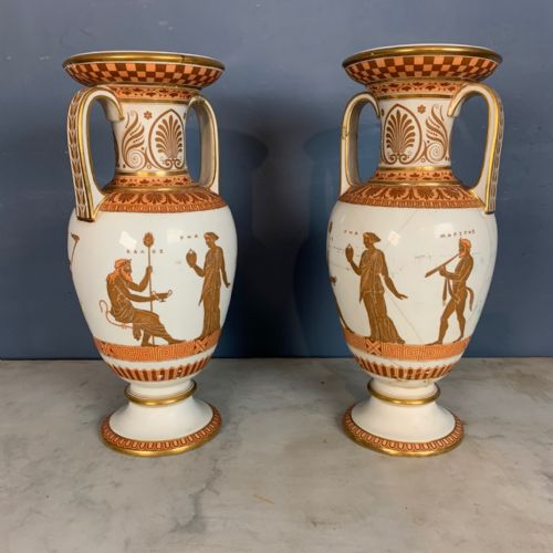 A Pair of English Porcelain Vases Circa 1860 Decorated with Classical Figures