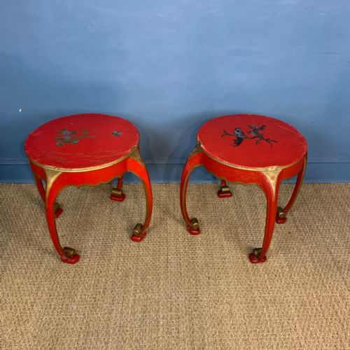 A Pair of 1920`S Red Painted and Gilt Tables . French Circa 1925