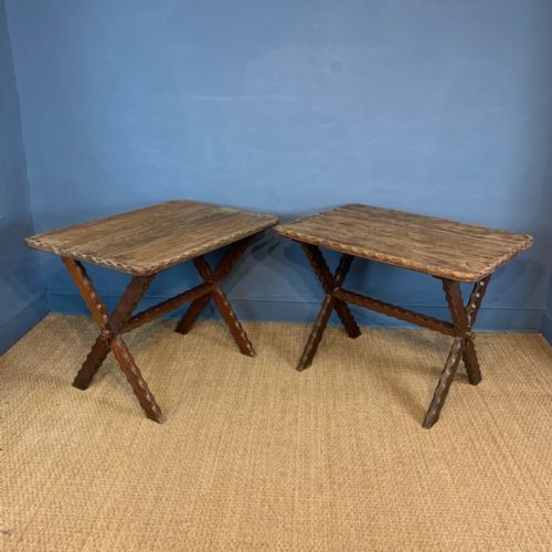 A Rare Pair of West Country Iroko X Frame Tavern Tables Circa 1890