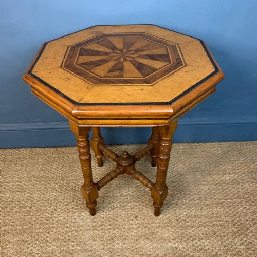 A Victorian Oak and Specimen Wood Octagonal Table Circa 1890