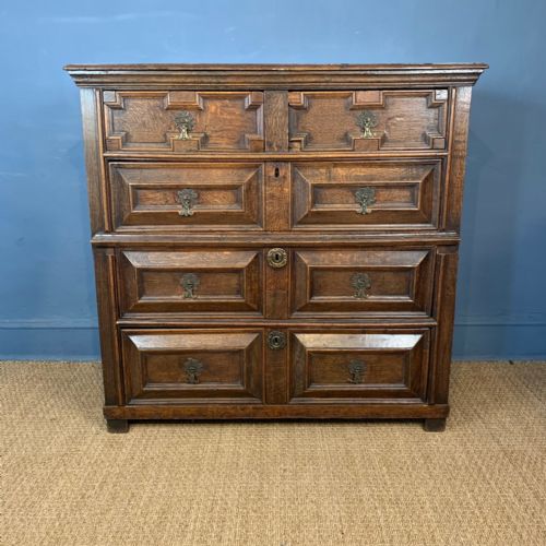 A Charles 11 Oak Geometric Chest of Drawers Circa 1670
