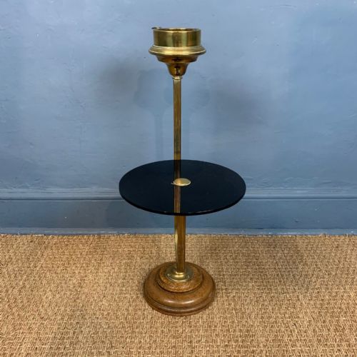 An Unusual Edwardian Brass and Oak Cigarette Tray and Drinks Stand C 1910