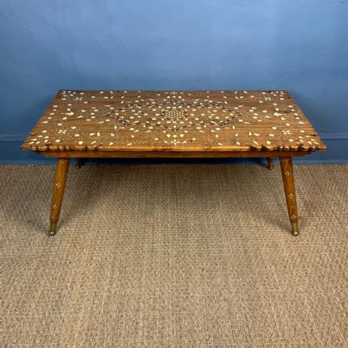 A Large Hoshiarpur Ebony and Bone Inlaid Coffee Table Circa 1930