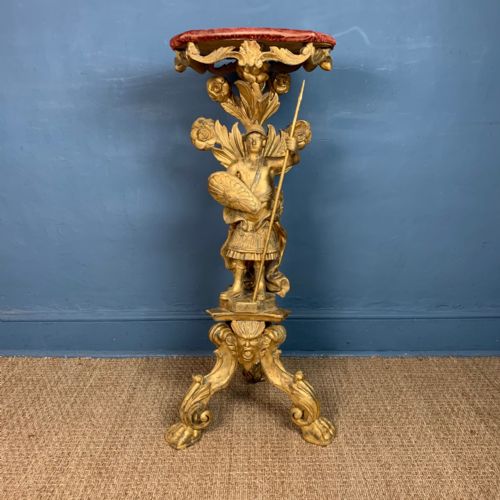 A Rare English Medievalist Revival Giltwood Torchere Stand Circa 1840