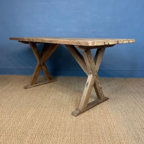 A Late 19th C Pine X Frame Tavern Table Circa 1900