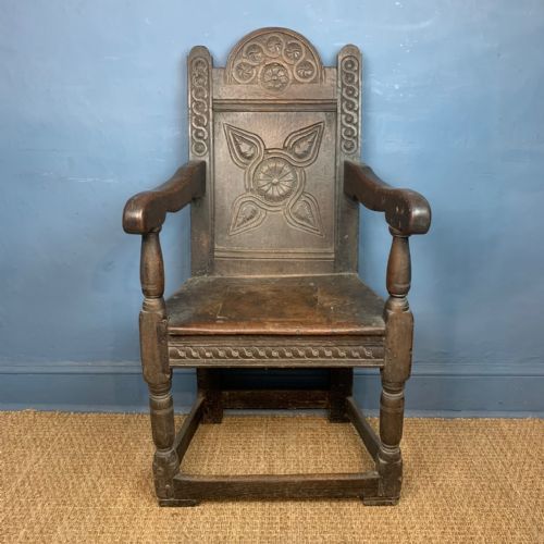 A Rare Charles 11 North Country Oak Wainscot Chair Circa 1670