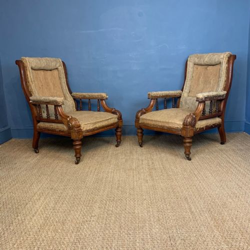 A Pair of Early Victorian Oak Library Chairs Circa 1860