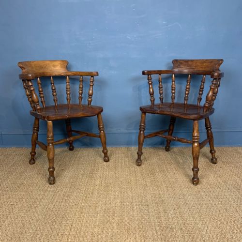 A Pair of Late Victorian Elm and Birch Smokers Bow Chairs Circa 1890