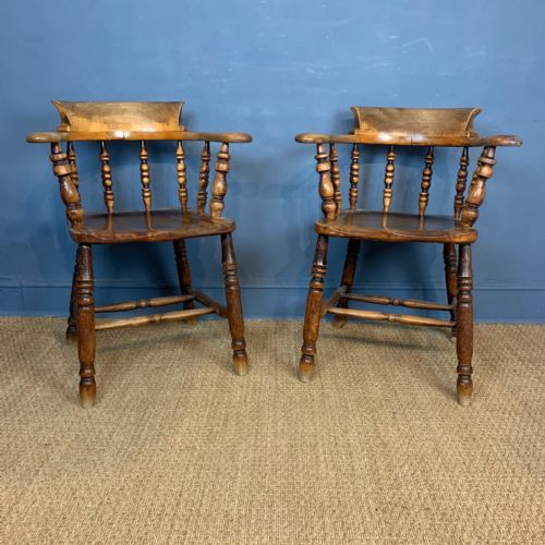 A Pair of Late 19th Century Birch and Elm Smokers Bow Chairs Circa 1890