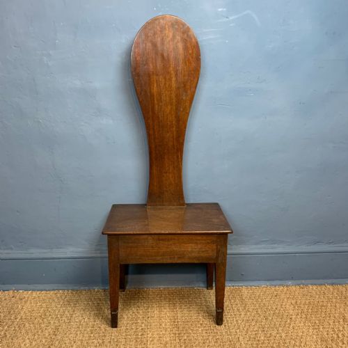 A Really Unusual George III Mahogany Hall Chair with Shaped Teardrop Back