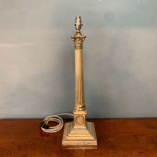 A Large Victorian Silver-plated Corinthian Column Lamp Circa 1900
