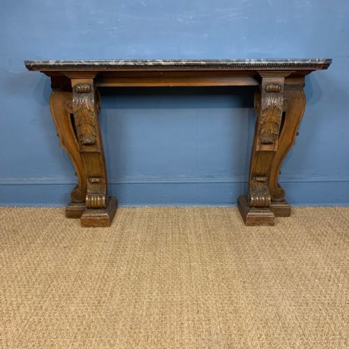 A William IV Scottish Larchwood Console Table in Kentian Style with Original Shaped Grey Marble Top Circa 1835