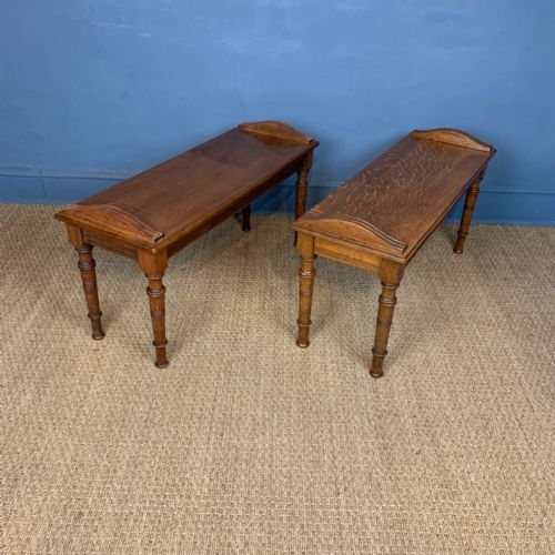 A Pair of Aesthetic Movement Oak and Walnut Hall Benches